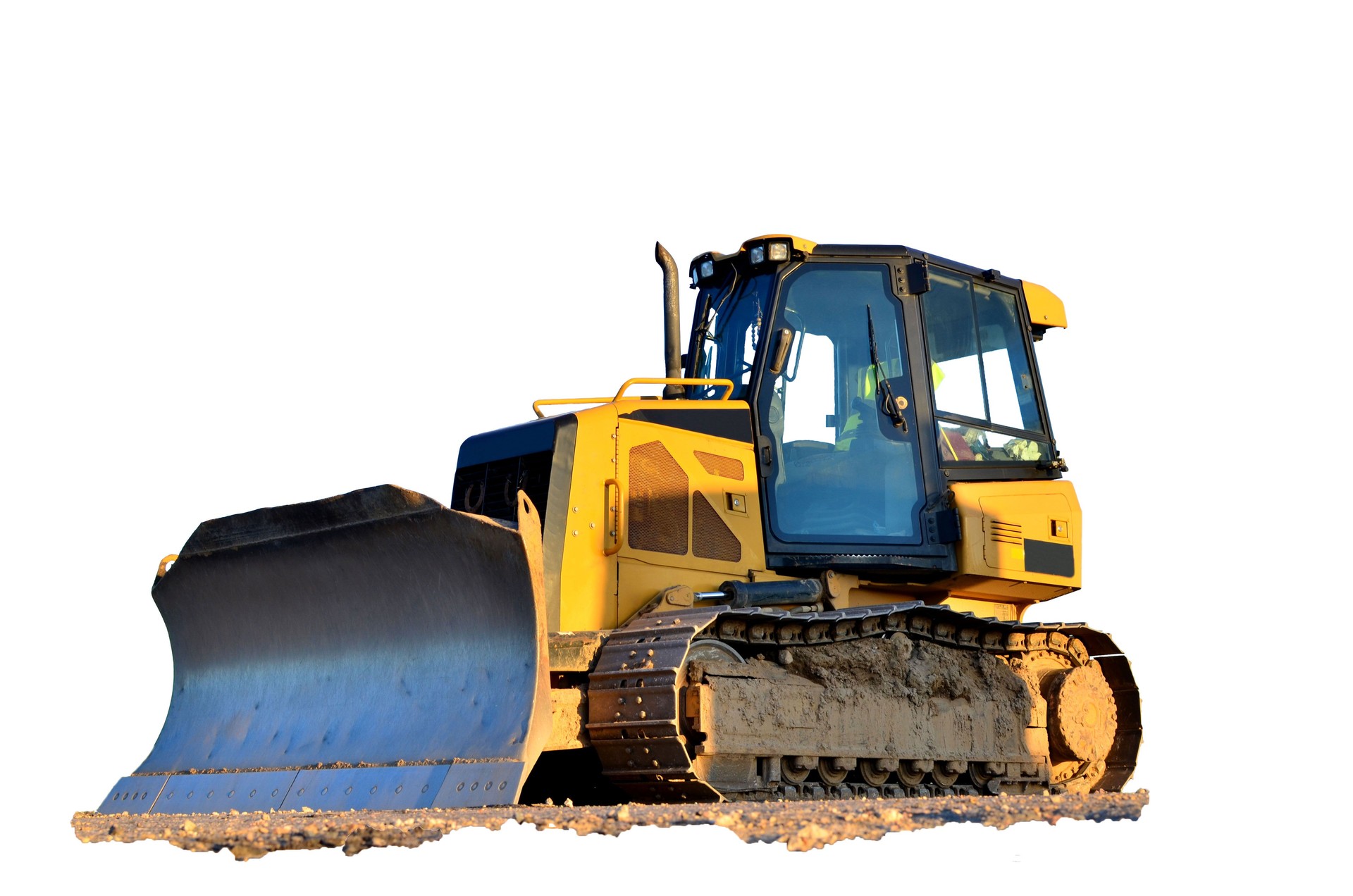 Track-type bulldozer isolated on white background.
